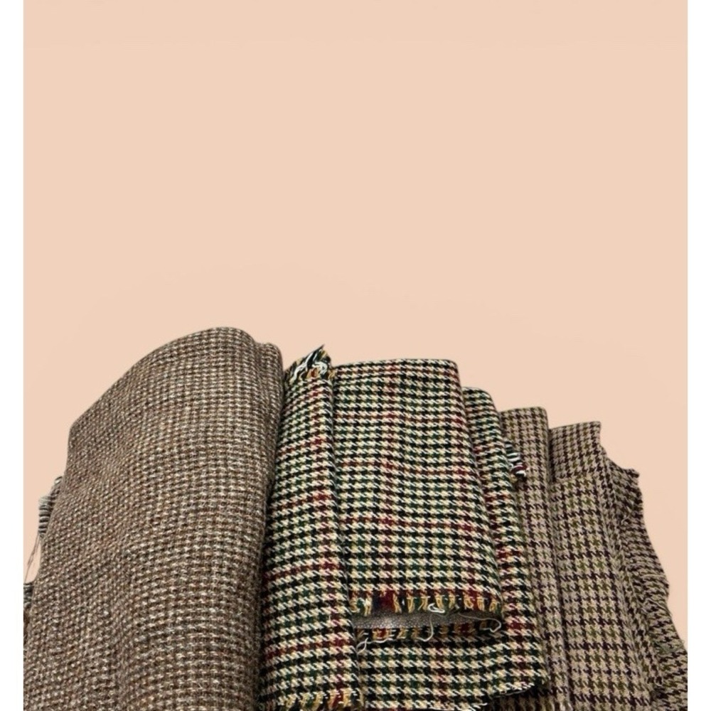 Lot Of Wool Plaid Fabric Fabrics 1 lb 15.2 oz Brown Tones Remnants Scraps Craft